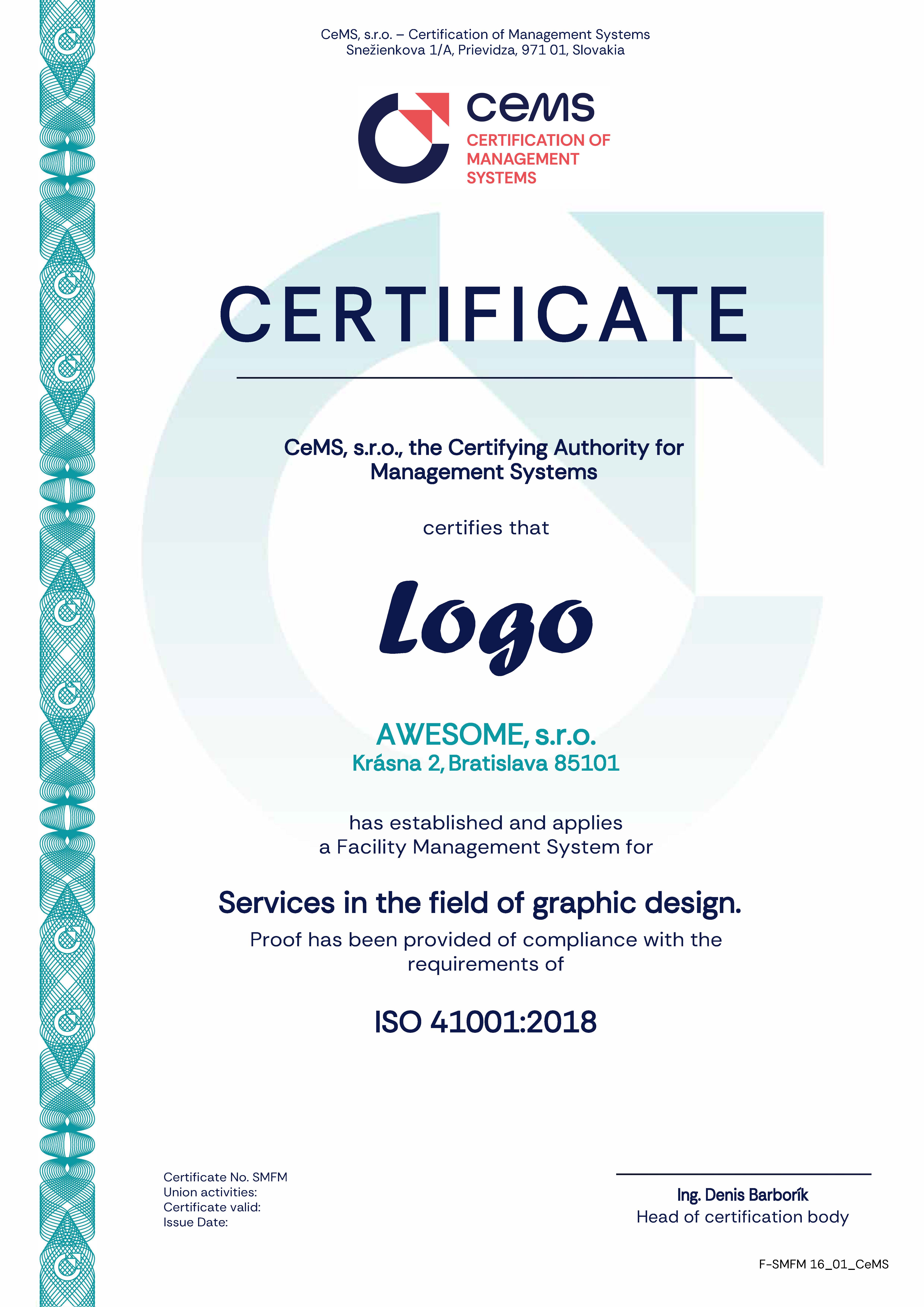 Certificate ISO 41001 by CeMS